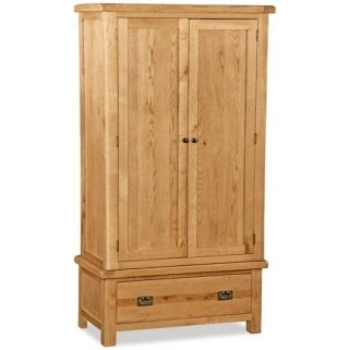 Addison Natural Oak Gents Double Wardrobe with 2 Doors and 1 Bottom Storage Drawer