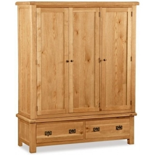 Addison Natural Oak Triple Wardrobe with 3 Doors and 2 Bottom Storage Drawers - image 1
