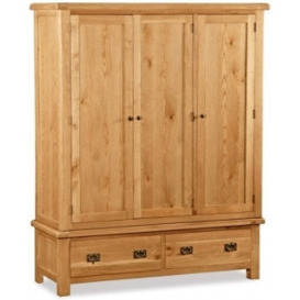 Addison Natural Oak Triple Wardrobe with 3 Doors and 2 Bottom Storage Drawers - thumbnail 1