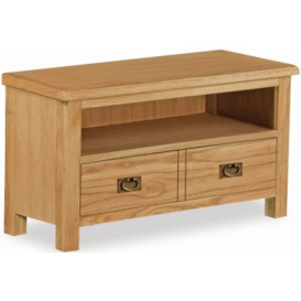 Addison Lite Natural Oak Small TV Unit, 80cm width with 2 Drawers for Television Upto 32in Plasma
