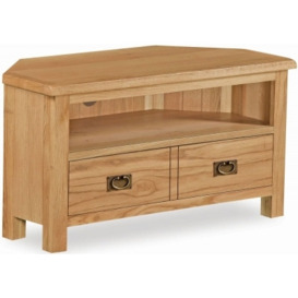 Salisbury Lite Natural Oak Corner TV Unit, 90cm width with 2 Drawers for Television Upto 32in Plasma
