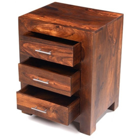 Cube Honey Lacquered Sheesham Bedside Cabinet, 3 Drawers - thumbnail 3