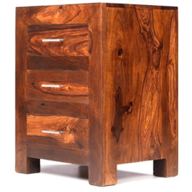 Cube Honey Lacquered Sheesham Bedside Cabinet, 3 Drawers - thumbnail 2
