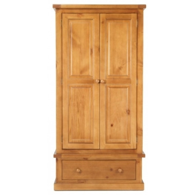 Churchill Waxed Pine Double Wardrobe, 2 Doors with 1 Bottom Storage Drawer - image 1