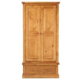 Churchill Waxed Pine Double Wardrobe, 2 Doors with 1 Bottom Storage Drawer - thumbnail 1
