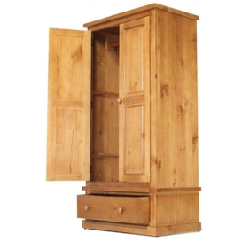 Churchill Waxed Pine Double Wardrobe, 2 Doors with 1 Bottom Storage Drawer - thumbnail 3
