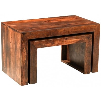 Cube Honey Lacquered Sheesham Nest of Tables, Set of 2 - image 1