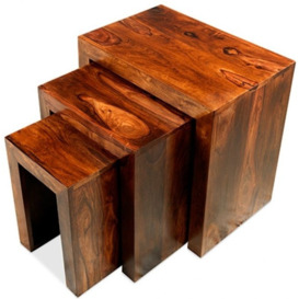 Cube Honey Lacquered Sheesham Nest of Tables, Set of 3 - thumbnail 3
