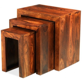Cube Honey Lacquered Sheesham Nest of Tables, Set of 3 - thumbnail 2