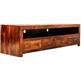 Cube Honey Lacquered Sheesham Large TV Unit, 197cm W with Storage for Television Upto 75in Plasma