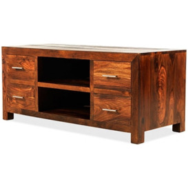 Cube Honey Lacquered Sheesham TV Unit, 118cm W with Storage for Television Upto 43in Plasma - thumbnail 2