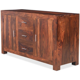 Cube Honey Lacquered Sheesham Medium Sideboard, 133cm W with 2 Doors and 3 Drawers - thumbnail 3