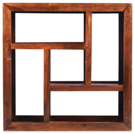 Cube Honey Lacquered Sheesham Geometric Open Display Unit, 2 Shelves Shelving Unit - thumbnail 2