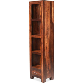 Cube Honey Lacquered Sheesham Slim Jim Bookcase, 177cm Tall Bookshelf with 1 Storage Drawer - thumbnail 3