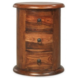 Indian Sheesham Solid Wood Round Drum Chest, 3 Drawers - thumbnail 1