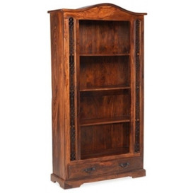 Indian Sheesham Solid Wood Tall Bookcase, 190cm High with 1 Bottom Drawer