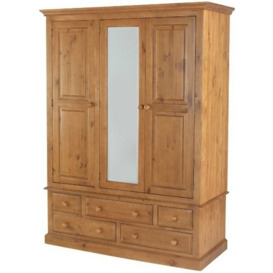 Henbury Lacquered Pine Combi Wardrobe, 3 Doors Mirror Front with 5 Drawers - thumbnail 2