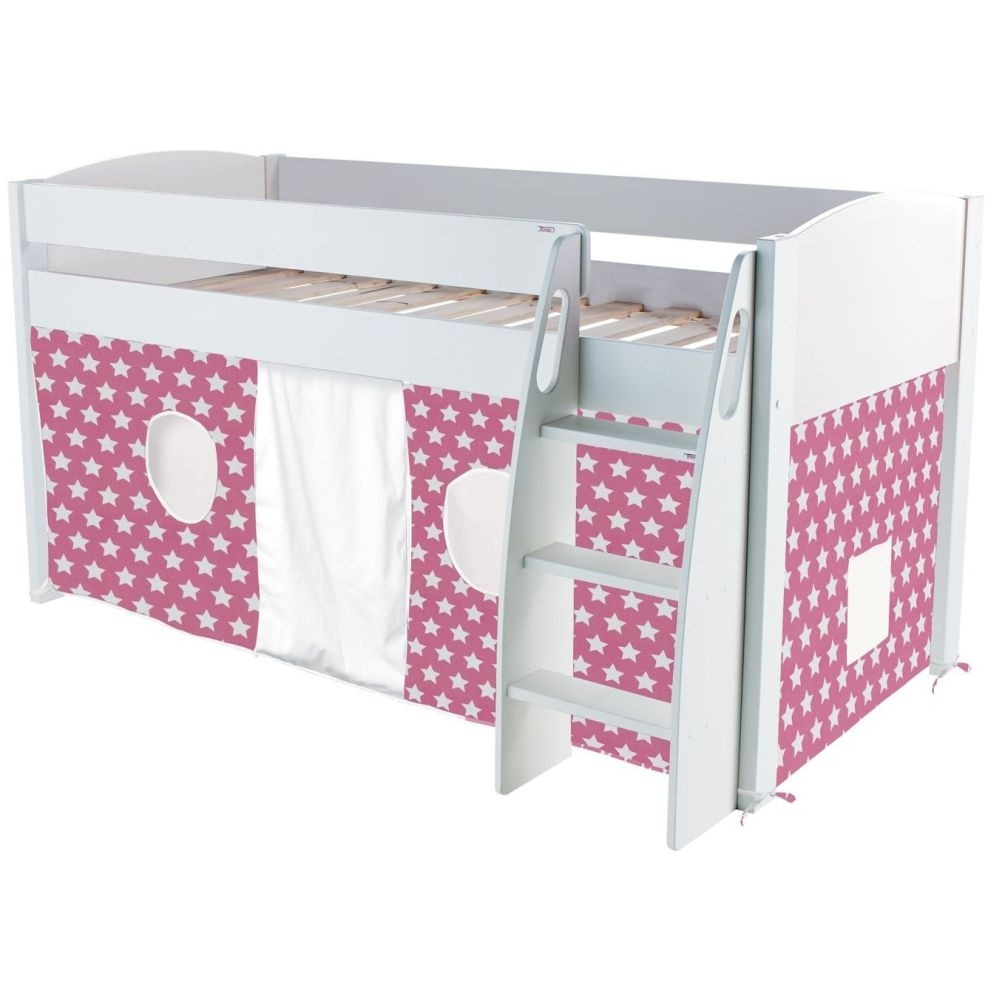 Stompa Mid Sleeper Bed - White and Pink Tent Stars