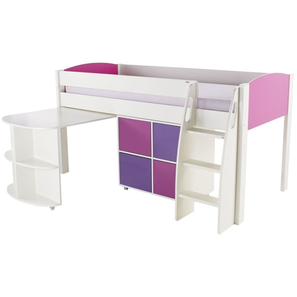Stompa Pink Mid Sleeper with Pull Out Desk and 1 Multi Cube