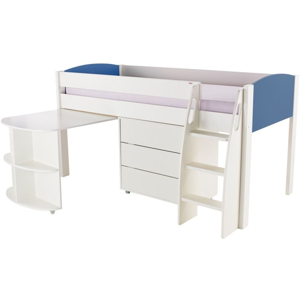 Stompa Blue Mid Sleeper with Pull Out Desk and 1 Drawer Chest