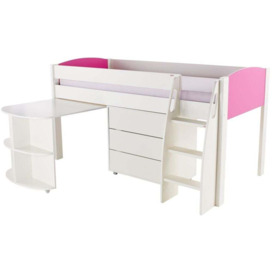 Stompa Pink Mid Sleeper with Pull Out Desk and 1 Drawer Chest