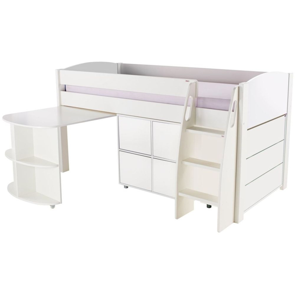 Stompa White Mid Sleeper with Pull Out Desk and 1 Multi Cube with 1 Drawer Chest