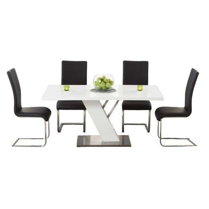 Frida White High Gloss Dining Table and 4 Meghan Black Chairs - image 1