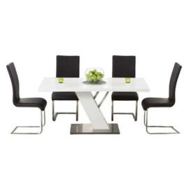 Frida White High Gloss Dining Table and 4 Meghan Black Chairs - thumbnail 1