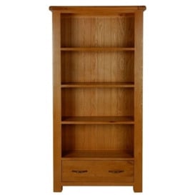 Arles Oak Large Bookcase, 180cm H with 1 Bottom Storage Drawer - thumbnail 1