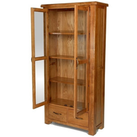 Arles Oak Glazed Display Cabinet, 2 Glass Doors and 2 Bottom Storage Drawers - thumbnail 2