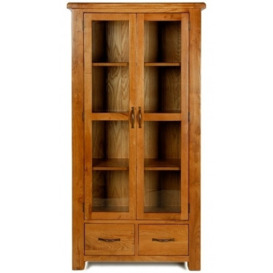 Arles Oak Glazed Display Cabinet, 2 Glass Doors and 2 Bottom Storage Drawers - thumbnail 1