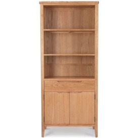 Asby Scandinavian Style Oak Bookcase with Cupboard , 185cm Tall with 2 Doors and 1 Storage Drawer