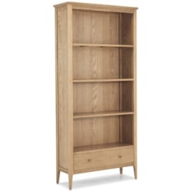 Wadsworth Waxed Oak Large Bookcase, 185cm Tall Bookshelf with 1 Bottom Storage Drawer