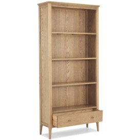 Wadsworth Waxed Oak Large Bookcase, 185cm Tall Bookshelf with 1 Bottom Storage Drawer - thumbnail 2