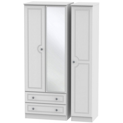 Pembroke 3 Door 2 Left Drawer Tall Mirror Wardrobe - Comes in White, Cream and High Gloss White Options