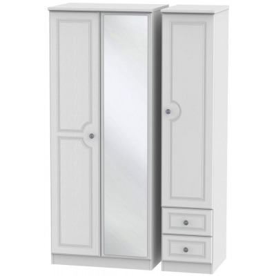 Pembroke 3 Door 2 Right Drawer Mirror Wardrobe - Comes in White, Cream and High Gloss White Options