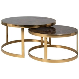 Conrad Brown Marble and Gold Round Coffee Table (Set of 2)