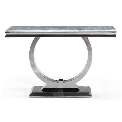 Glacier Marble Console Table Grey Rectangular Top with Ring Chrome Base - image 1