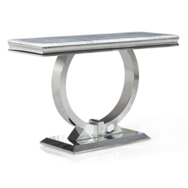 Glacier Marble Console Table Grey Rectangular Top with Ring Chrome Base - thumbnail 2