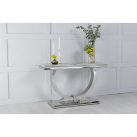 Glacier Marble Console Table Grey Rectangular Top with Ring Chrome Base - thumbnail 1