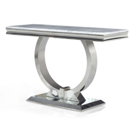 Glacier Marble Console Table Grey Rectangular Top with Ring Chrome Base - thumbnail 3