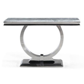 Glacier Marble Console Table Grey Rectangular Top with Ring Chrome Base - thumbnail 1