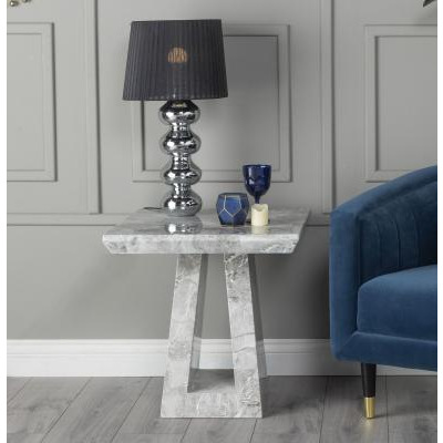 Milan Marble Side Table Grey Square Top with Triangular Pedestal Base - image 1
