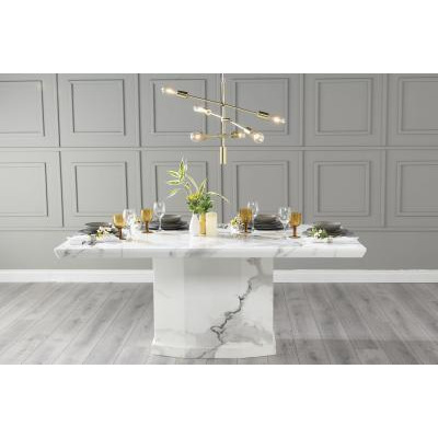 Naples Marble Dining Table, White Rectangular Top with Pedestal Base - 6 Seater - image 1