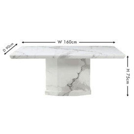 Naples Marble Dining Table, White Rectangular Top with Pedestal Base - 6 Seater - thumbnail 3