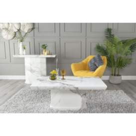 Naples Marble Coffee Table White Rectangular Top with Pedestal Base