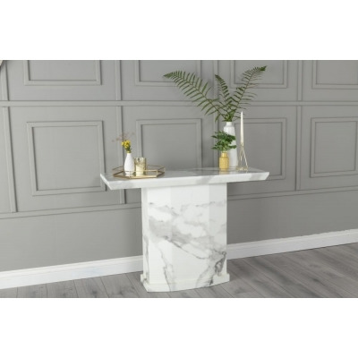 Naples Marble Console Table White Rectangular Top with Pedestal Base - image 1