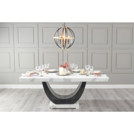 Madrid Marble Dining Table Set for 6 to 8 Diners 180cm Rectangular White Top with Black Gloss U - Shaped Pedestal Base - Cadiz Chairs - thumbnail 3