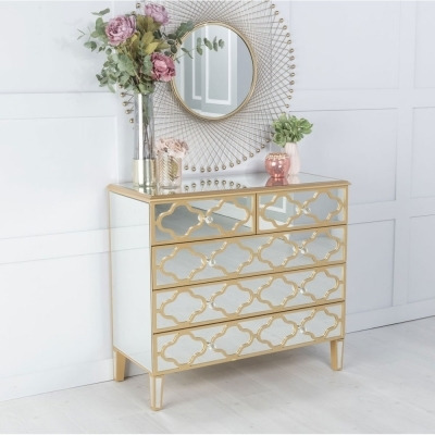 Casablanca Mirrored 3+2 Drawer Chest with Gold Trim - image 1