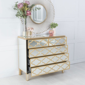 Casablanca Mirrored 3+2 Drawer Chest with Gold Trim - thumbnail 2